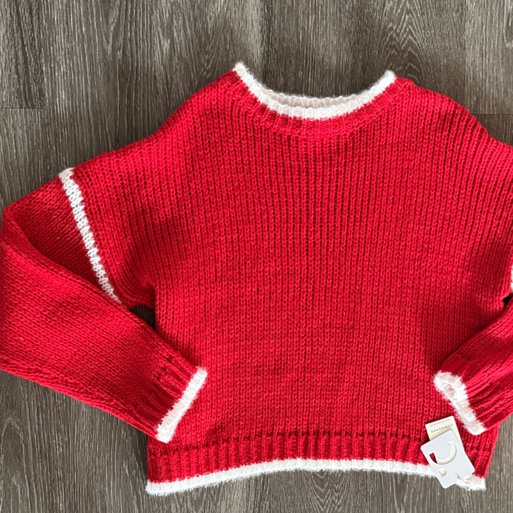 Red and White Crew Neck Sweater
